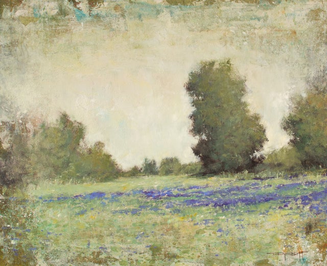 Fires to Flowers, Blue Bonnet Landscape Oil Painting